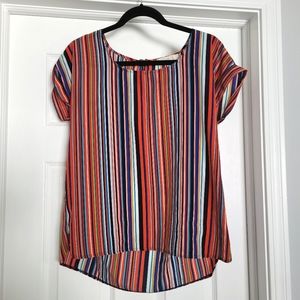 Olive & Oak vertical striped short sleeve satin top size M